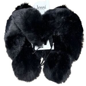 NWT Jenni Black Faux Fur Open Toe Slippers Size 7